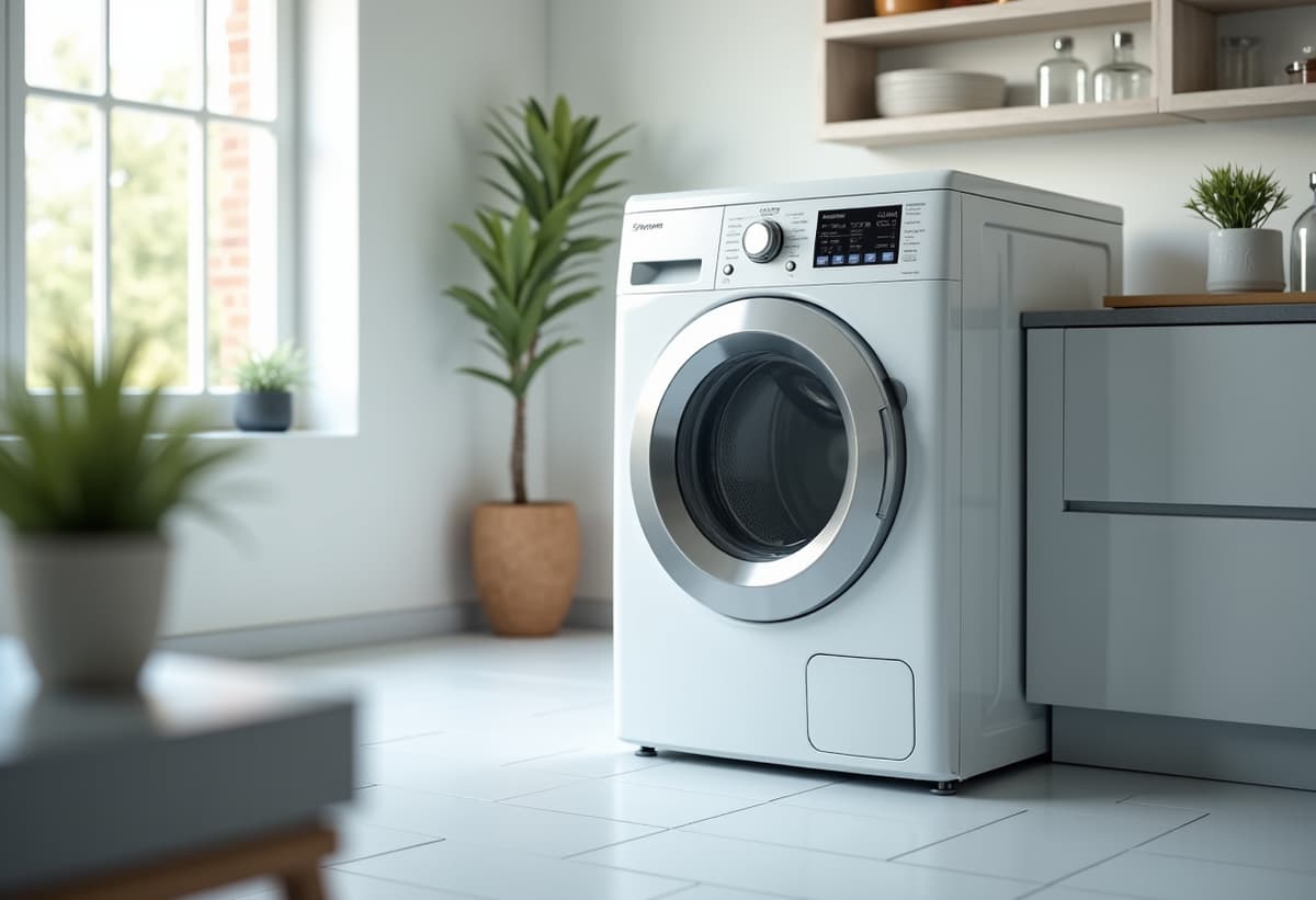 Maytag Bravos Washer Repair Sacramento. A technician is expertly servicing a Maytag Bravos washing machine in a well-lit laundry room, a repair professional meticulously working on the washing machine.