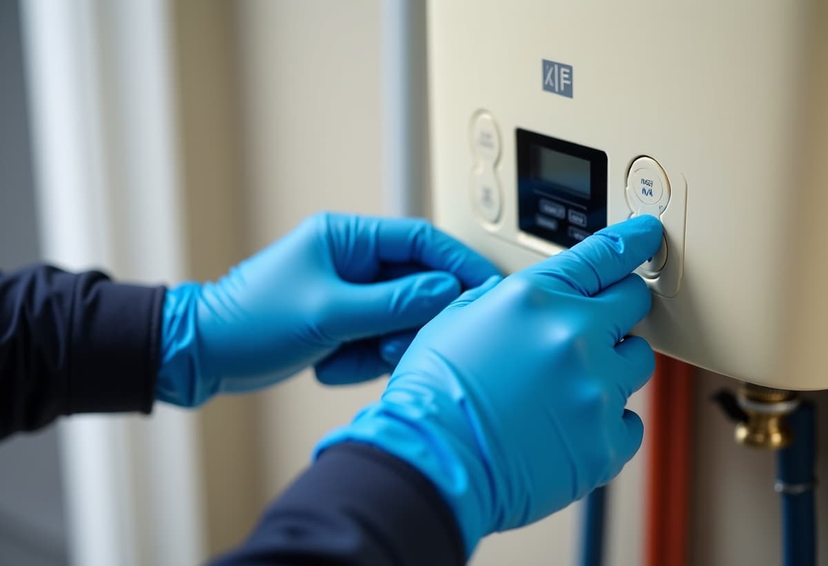 Professional plumber servicing tankless water heater in Rancho Cordova residence.