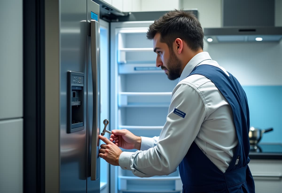 Local technician servicing a Whirlpool refrigerator in West Sacramento, CA.