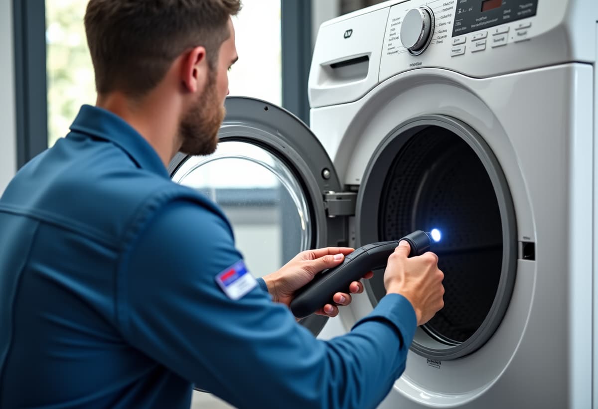 Roseville Gas and Electric Dryer Repair Specialists Technician Inspecting Dryer