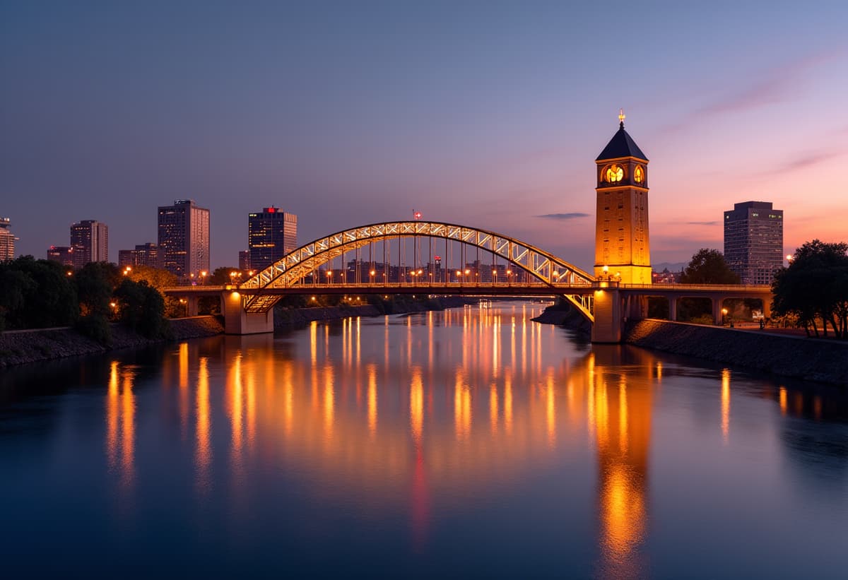 Sacramento residential suburban skyline with modern houses and trees.