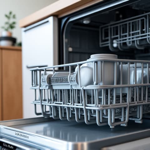 Bosch dishwasher filter cleaning in Natomas: A technician showing a customer how to properly clean a Bosch dishwasher filter to prevent future issues, providing valuable maintenance tips.