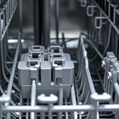 Bosch dishwasher repair in Natomas Park: A professional technician inspecting the interior of a Bosch dishwasher after successfully addressing a drainage issue, showcasing clean results.