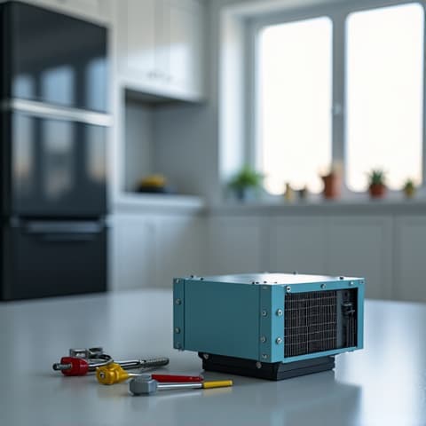 Technician working on the compressor unit of a commercial-style refrigerator in a Citrus Heights home, demonstrating expert care, near Sunrise Mall