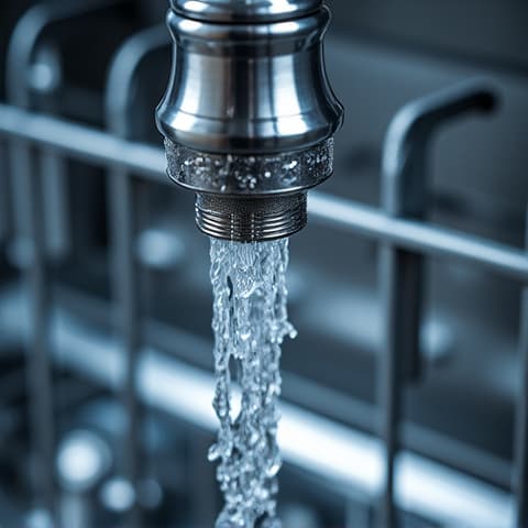 Dishwasher leak repair in North Natomas: A technician carefully replacing a leaking hose on the underside of a dishwasher, working efficiently to prevent water damage.