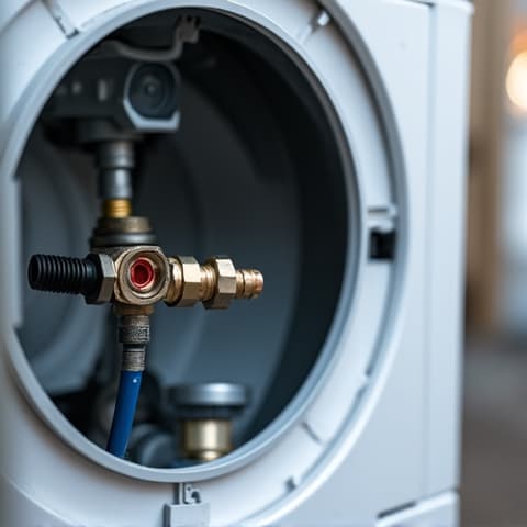 Expert dryer repair safety check in a Carmichael home. A technician performing safety checks on a dryer in a residential laundry room in Carmichael, CA, with a focus on wiring and ventilation. The image highlights the attention to detail and safety protocols followed during dryer repair services.