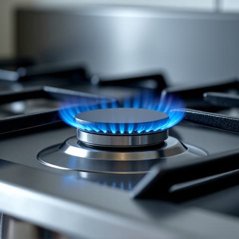 Gas Burner Repair in Roseville with Safety Equipment. Technician repairing a gas burner on a range, wearing gloves and using proper safety equipment.