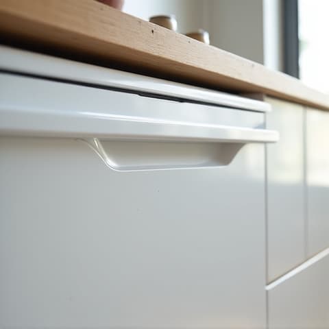 Integrated dishwasher installation in South Natomas: A new integrated dishwasher being smoothly installed into kitchen cabinetry by a skilled technician, ensuring a perfect fit.