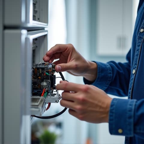 Kenmore Elite Refrigerator Sealed System Service near I-5 Corridor. Technician performing a meticulous sealed system repair on a Kenmore Elite refrigerator in a Sacramento home.