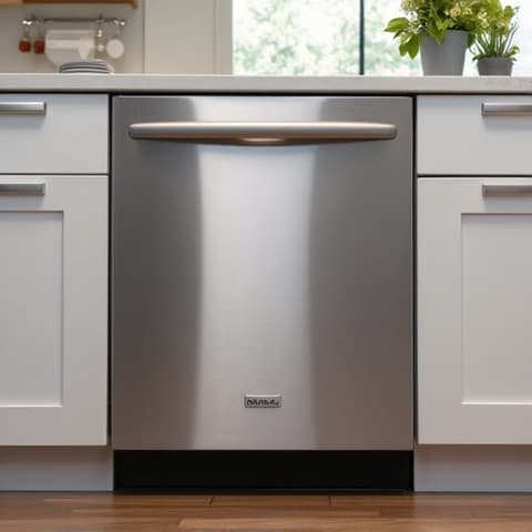 KitchenAid Dishwasher Installation in Sunriver, Rancho Cordova. Post-installation check of a KitchenAid dishwasher, gleaming in a newly renovated kitchen.