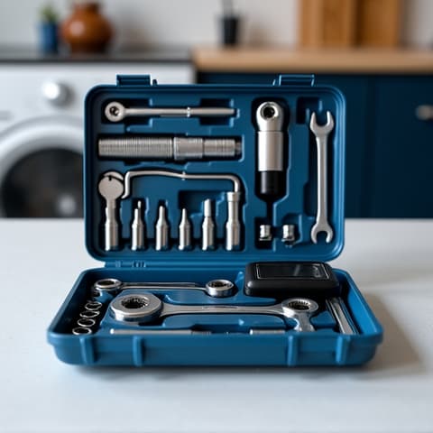 A technician inspecting internal components of a KitchenAid dishwasher during a repair service in an Elk Grove home.
