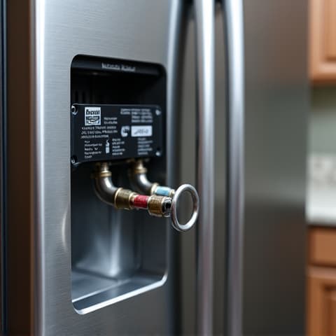 KitchenAid Under-Counter Refrigerator Sealed System Repair in West Sacramento. Close-up of a technician working on the complex sealed system of a KitchenAid under-counter refrigerator.