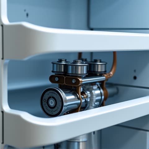 Luxury Refrigerator Compressor Replacement in Carmichael. Our team replaces a compressor on a high-end refrigerator, meticulously ensuring every detail for lasting durability and efficiency in a Carmichael home.