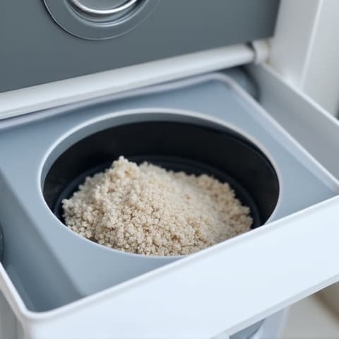Appliance condenser cleaning in a Sacramento kitchen. A technician is performing thorough cleaning of a refrigerator condenser coil to improve efficiency.