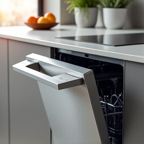 Dishwasher Leak Repair in Folsom Home. Specialist fixing a leak on an integrated dishwasher, ensuring no further water damage and providing a 3-year warranty.