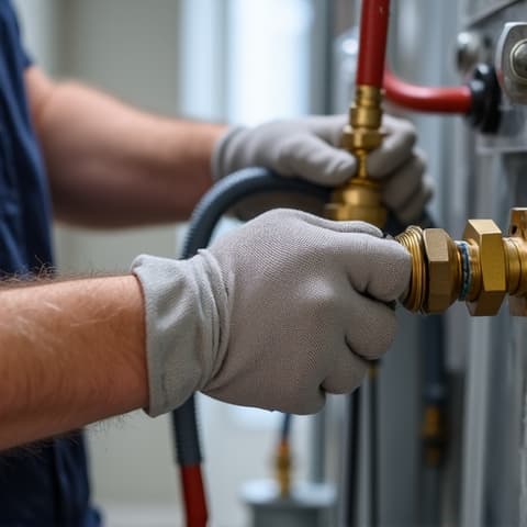 Professional gas dryer line inspection in Roseville for safety. An expert inspecting a gas dryer line in a Roseville home, ensuring leak-free connections and optimal safety standards for natural gas appliances.
