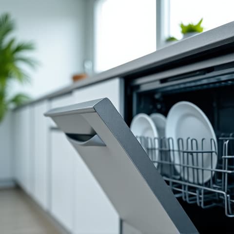 Bosch Dishwasher Repair in a Rancho Cordova Home, Sunrise Village Neighborhood. Professional technician diagnosing a Bosch dishwasher in a modern kitchen setting.