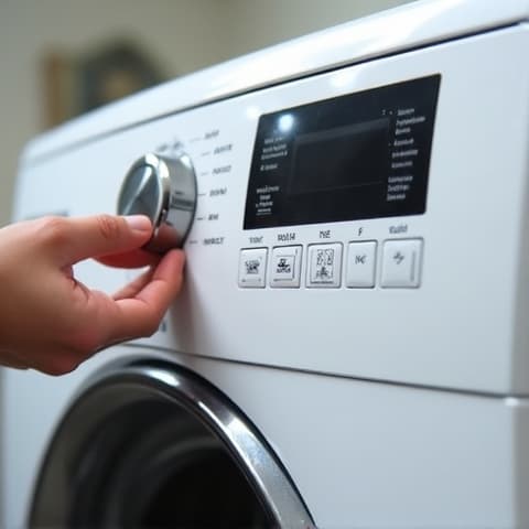 Roseville washer repair technician adjusting suspension rods to balance a shaky washer. Re-balancing a shaky washing machine by adjusting its suspension rods, a common repair for uneven loads in Roseville homes.