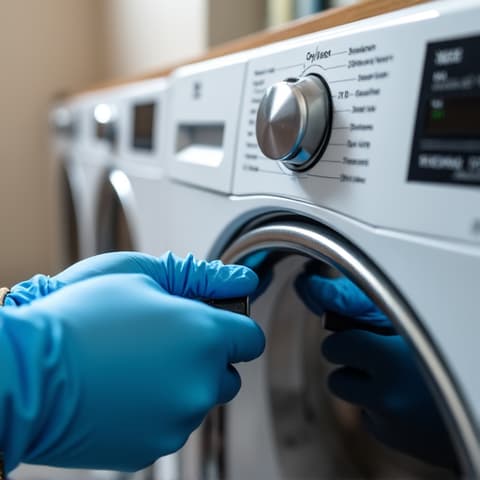 Roseville washer repair technician checking a water inlet valve for leaks. A thorough examination of a washing machine