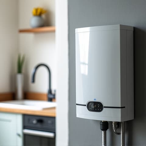 Replacement of a traditional gas water heater in a Natomas residence, showing the new unit being installed