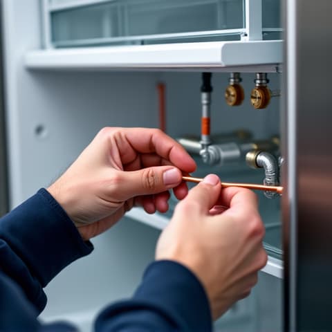 Viking Sealed System Repair near Westfield Galleria. A professional technician working on a Viking refrigerator