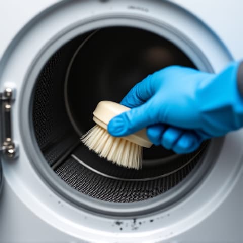 Technician performing vent cleaning and maintenance on a Whirlpool dryer in Rancho Cordova, ensuring optimal performance and safety.