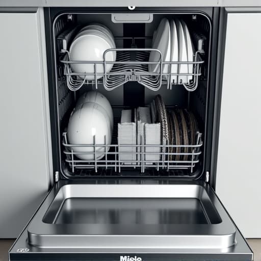 Expert technician repairing a Miele dishwasher with emphasis on protecting custom cabinetry