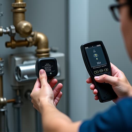 Technician inspecting a Viking oven gas line for safety