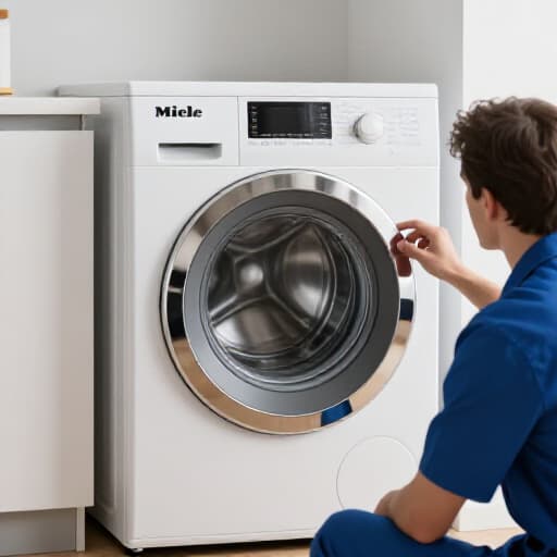 Miele dishwasher and laundry appliance repair in Sacramento. A technician servicing a Miele washing machine.