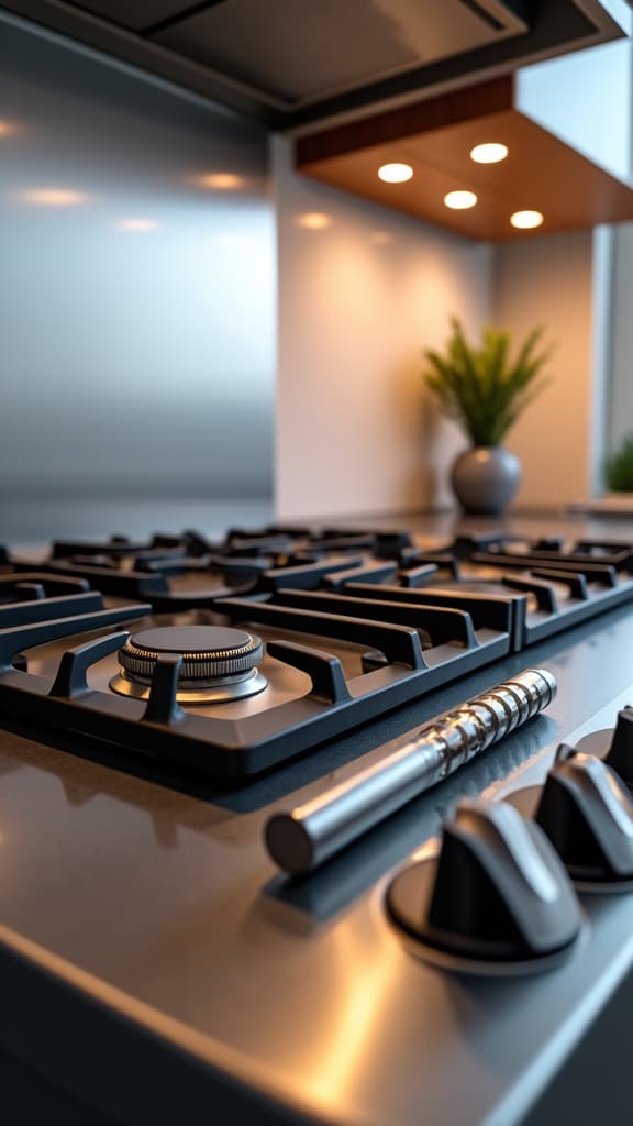 technician repairing stove in a modern kitchen with high-end appliances