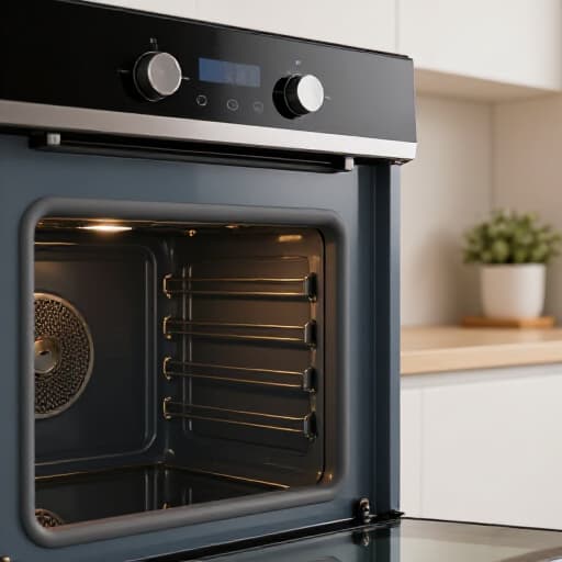 Sacramento oven repair service. A technician inspecting the interior of an electric oven during a repair service.