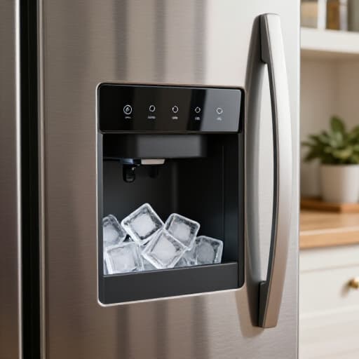 Samsung refrigerator ice maker repair in Sacramento. A technician troubleshooting an ice maker inside a refrigerator.