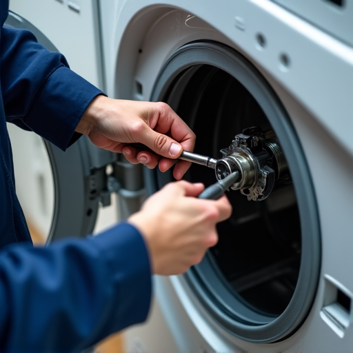 Orangevale dryer repair technician working on a Bosch dryer. A skilled technician is meticulously repairing a high-efficiency Bosch dryer, demonstrating expert care in Orangevale, CA.