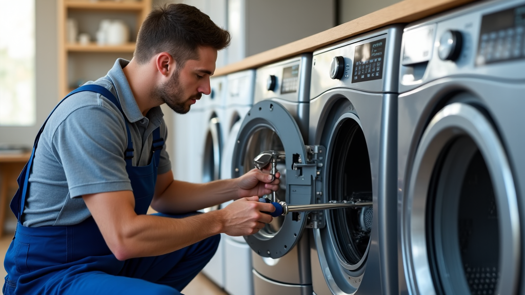 Expert dryer repair technician in West Sacramento checking a dryer for problems