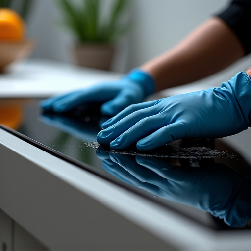 Induction cooktop repair in Fair Oaks. Specialist troubleshooting an advanced induction cooktop with precision tools.