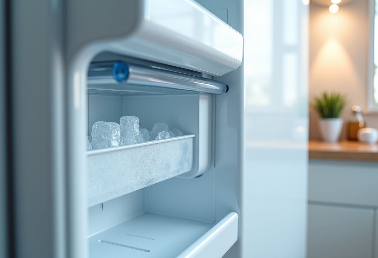 Ice machine repair technician inspecting a faulty refrigerator ice maker in Sacramento