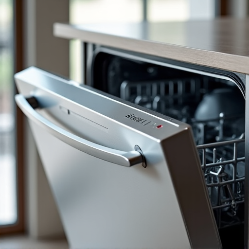 Final checks of a Miele dishwasher after repair in a Carmichael kitchen, ensuring optimal performance and customer satisfaction. Technician prioritizes cleanliness and floor protection.
