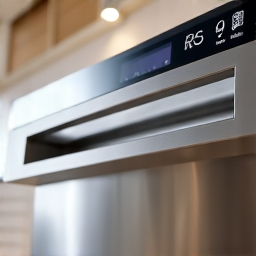A technician examining the internal components of an integrated Miele dishwasher, demonstrating expert knowledge of complex European appliance systems. The repair is performed with care in a modern kitchen.