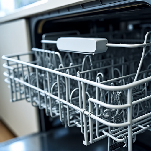 Servicing a Miele dishwasher in a Carmichael home, technician focused on intricate components by Ancil Hoffman Park. Floor protectors are visible to prevent damage.