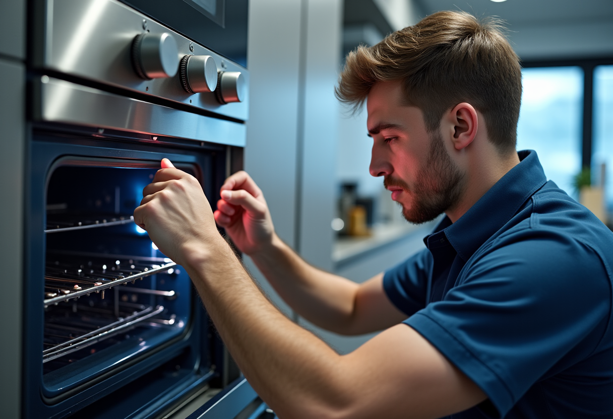 Miele Viking Oven Repair Specialist Inspecting High-End European Oven with Precision