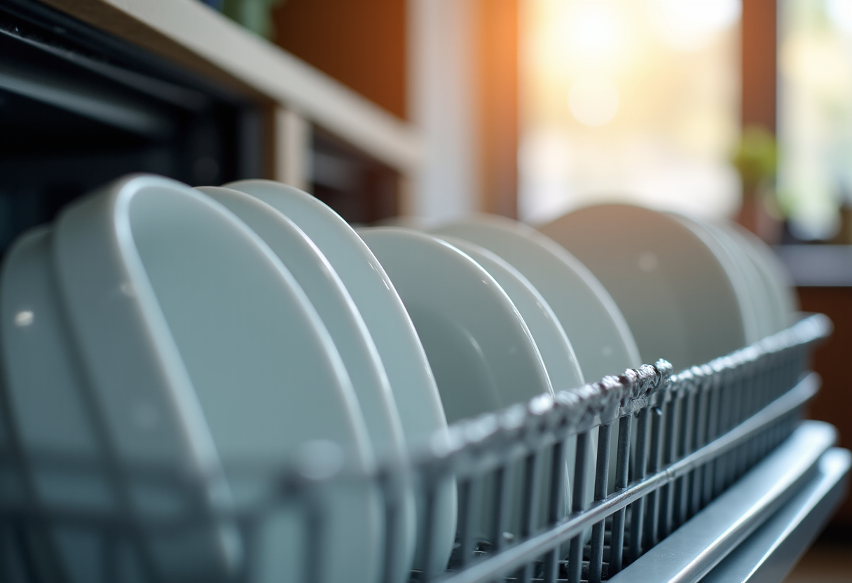 Professional dishwasher cleaning agent removing film from dishes in a Roseville kitchen