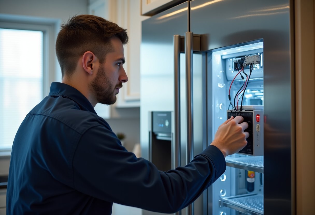 Refrigerant service technician working on refrigerator