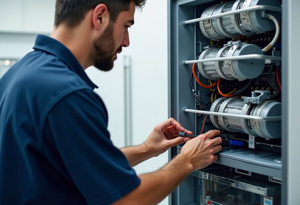 Refrigerator Repair Technician inspecting a Sub-Zero compressor, ensuring quality service for high-end appliances in Sacramento.