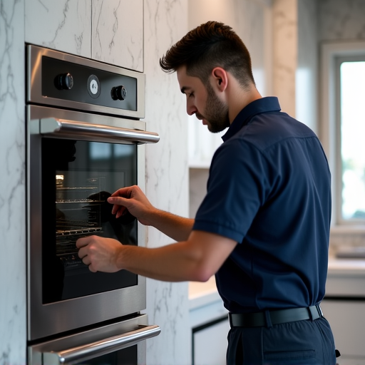 Commercial Oven Repair in Roseville. Servicing a heavy-duty commercial oven within a bustling restaurant kitchen in Roseville, ensuring business continuity.
