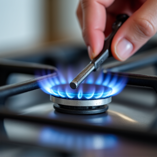 Gas Range Calibration in Roseville. Precision calibration of a gas range in a chef's kitchen in Roseville, ensuring perfect cooking temperatures.