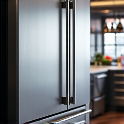 Expert technician performing diagnostic on a high-end Sub-Zero refrigerator in a modern kitchen. Technician is wearing gloves and carefully inspecting the interior, showcasing professional service.