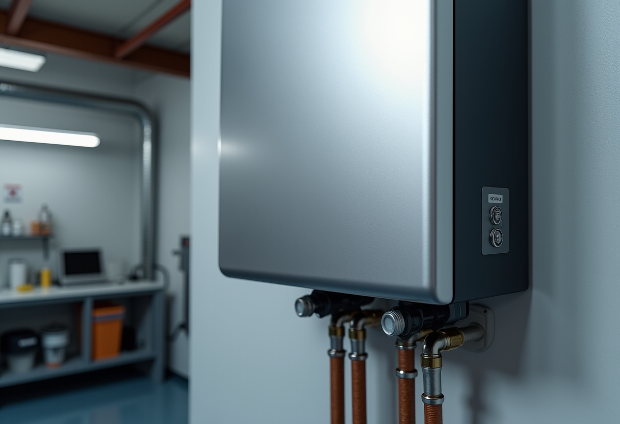 technician inspecting tankless water heater in Folsom, CA