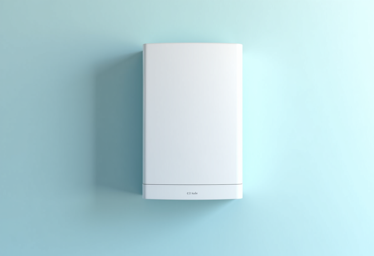 Technician performing annual flushing on a tankless water heater, promoting preventative care