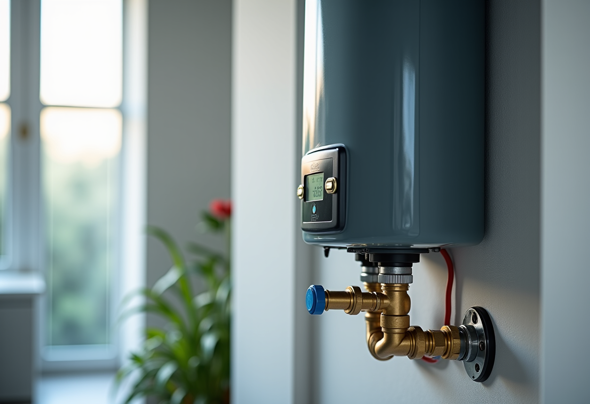 A technician checking water heater connections in a West Sacramento home