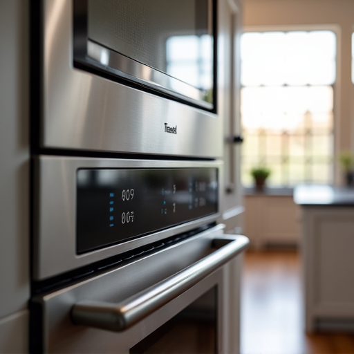 Thermador double oven repair in a sophisticated Folsom Parkway residence. The high-ceiling kitchen displays elegant lighting and modern appliances, including the Thermador double oven currently being serviced by an expert to restore full functionality.